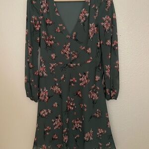 Madewell Green A-line Wrap Dress with Bishop Sleeves